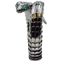 Crivelli Diamond and Emerald Snake Bracelet in 18 Karat White Gold Black Rhodium