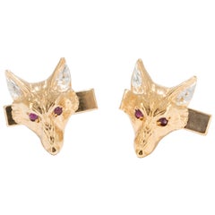 Fox Head Cufflinks in 18 Carat Gold Vermeil with Rubies
