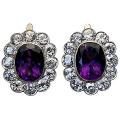 Vintage Russian Amethyst Diamond Cluster Earrings