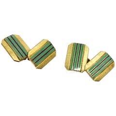 1930s Art Deco Gents's Matching Pair of Enamel Cufflinks