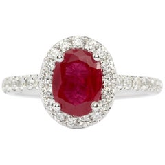 White Gold Oval Cut 2.07 Carat Natural Ruby Diamond Halo Ring