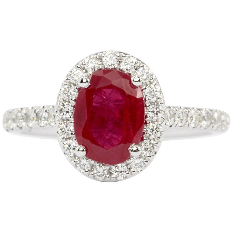 White Gold Oval Cut 2.07 Carat Natural Ruby Diamond Halo Ring For Sale at  1stDibs