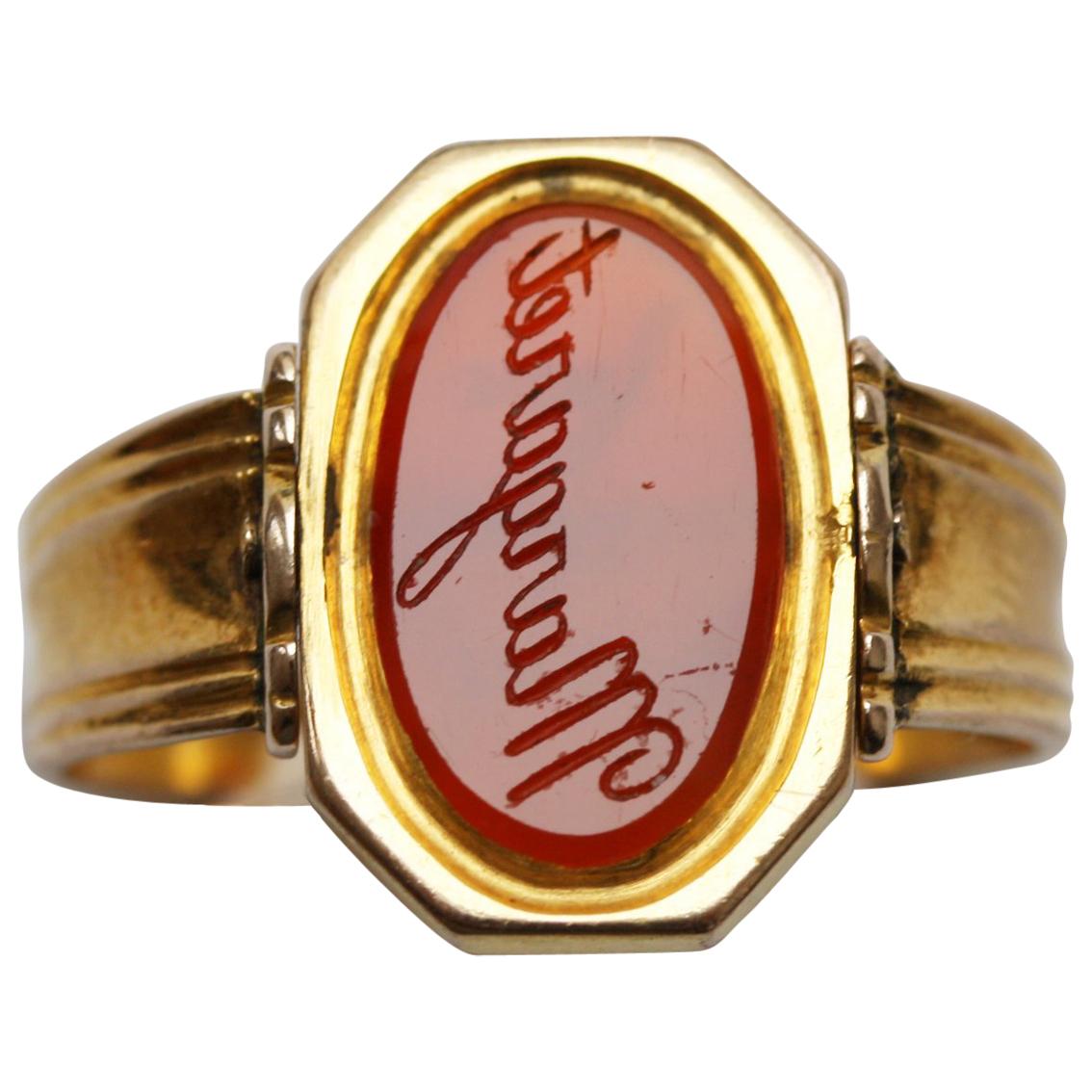 "Margaret" Carnelian Intaglio and Gold Swivel Ring