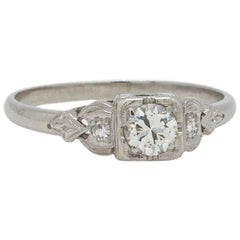 Vintage Platinum Engagement Ring 0.38 Carat H-SI1 Round Brilliant, circa 1930s