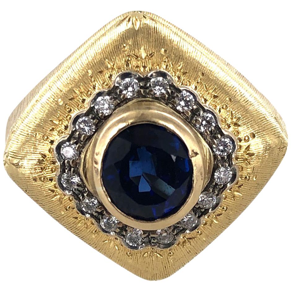 Buccellati Diamond Sapphire 18 Karat Yellow Gold Estate Cocktail Ring