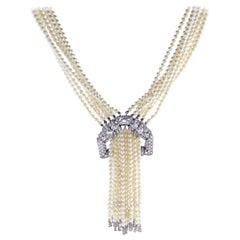 Art Deco pearl and Diamond Sautoir Necklace