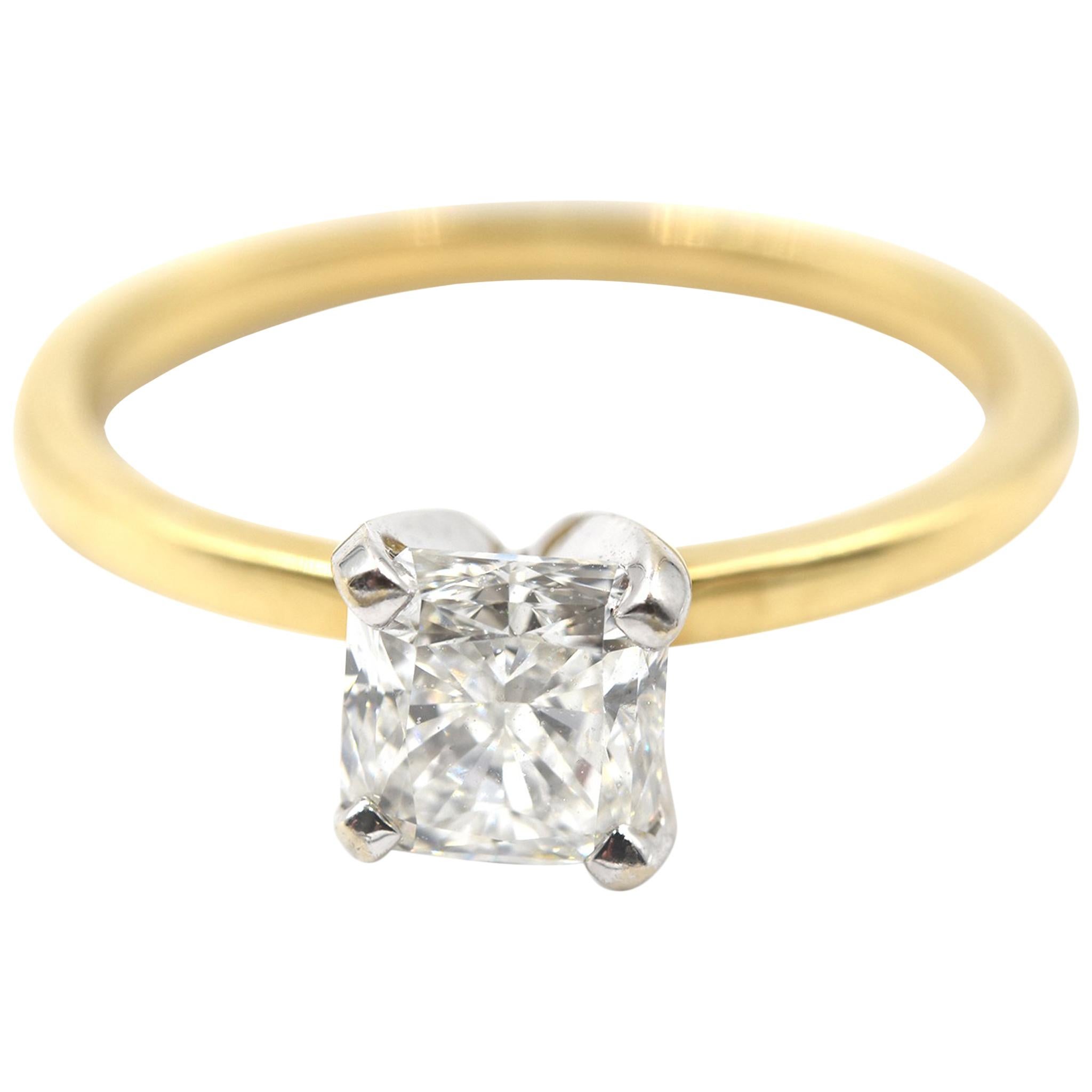 GIA Certified Radiant Cut 1.02 Carat Diamond 18 Karat Yellow Gold Solitaire Ring