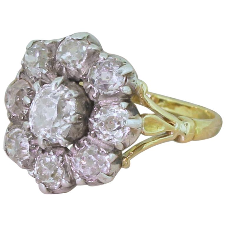 Victorian 2.00 Carat Old Cut Diamond Cluster Ring, circa 1870 For Sale