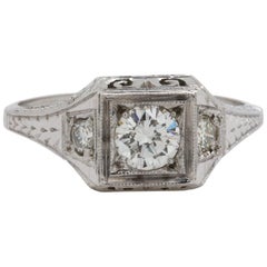 Vintage Belais Engagement Ring 18 Karat White Gold 0.37 Carat H-VS2, circa 1930s