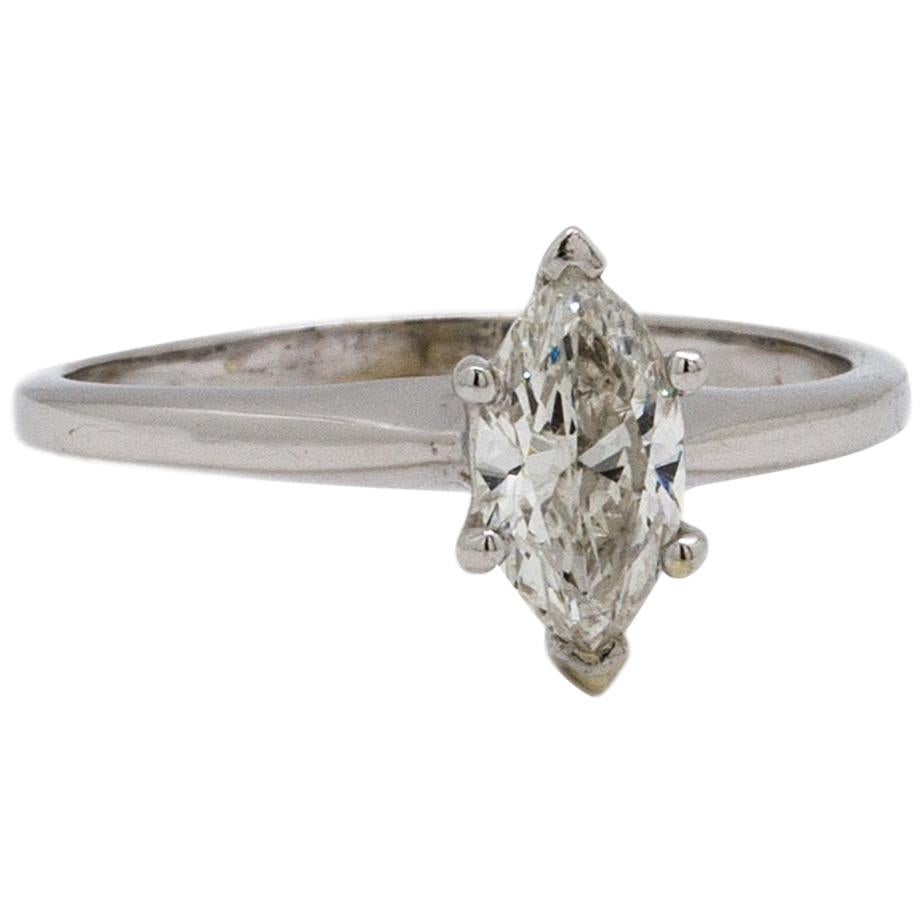 Vintage Solitaire Engagement Ring 18K WG 0.58ct Marquise I SI-1 circa 1960s For Sale