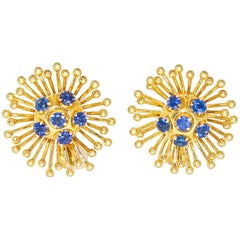 Cartier Retro Style Gold and Sapphire Earrings, circa 1950