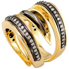 Georgios Collections Bague à large anneau en or jaune 18 carats et rhodium noir avec diamants 