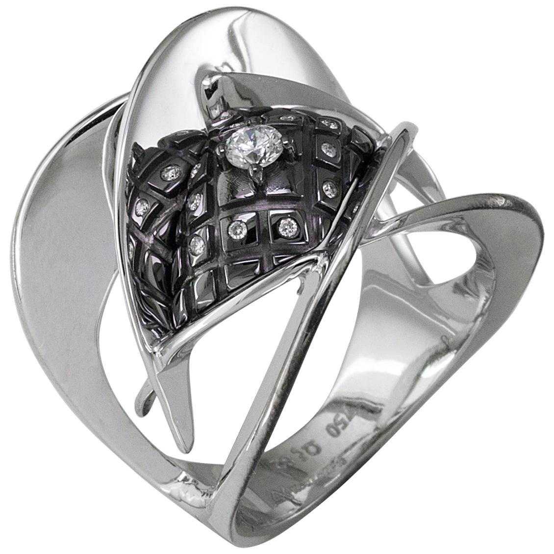 Georgios Collections 18 Karat White Gold Diamond Wide Ring with Black Rhodium