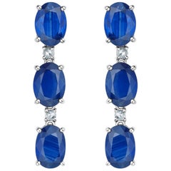 Fei Liu Blue Sapphire Diamond White Gold Drop Earrings
