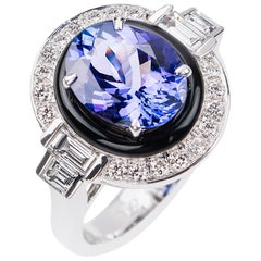 Nikos Koulis 18 Karat White Gold Tanzanite White Diamond Black Enamel Ring