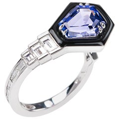 Nikos Koulis 18 Karat White Gold Tanzanite White Diamond Black Enamel Ring