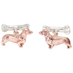 Dachshund Dog Cufflinks in 9 Karat Rose Gold with 9 Karat White Gold Bone Swivel