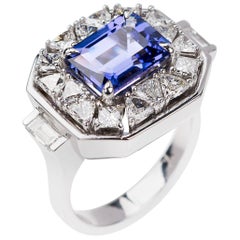 Nikos Koulis 18 Karat White Gold Tanzanite Trillion White Diamond Cocktail Ring