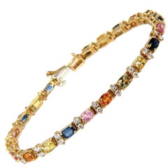 7.80 Karat natürliche Saphir-Diamanten-Armband Multi-Color 14 Karat