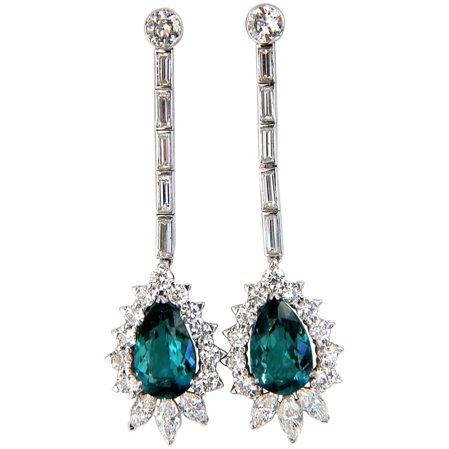 GIA Certified 12.53 Carat Natural Tourmaline Diamonds Dangle Earrings 18 Karat