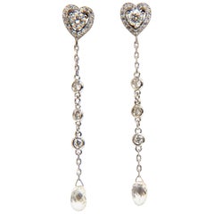 2.40 Carat Natural Briolette Diamonds Dangle Earrings 14 Karat