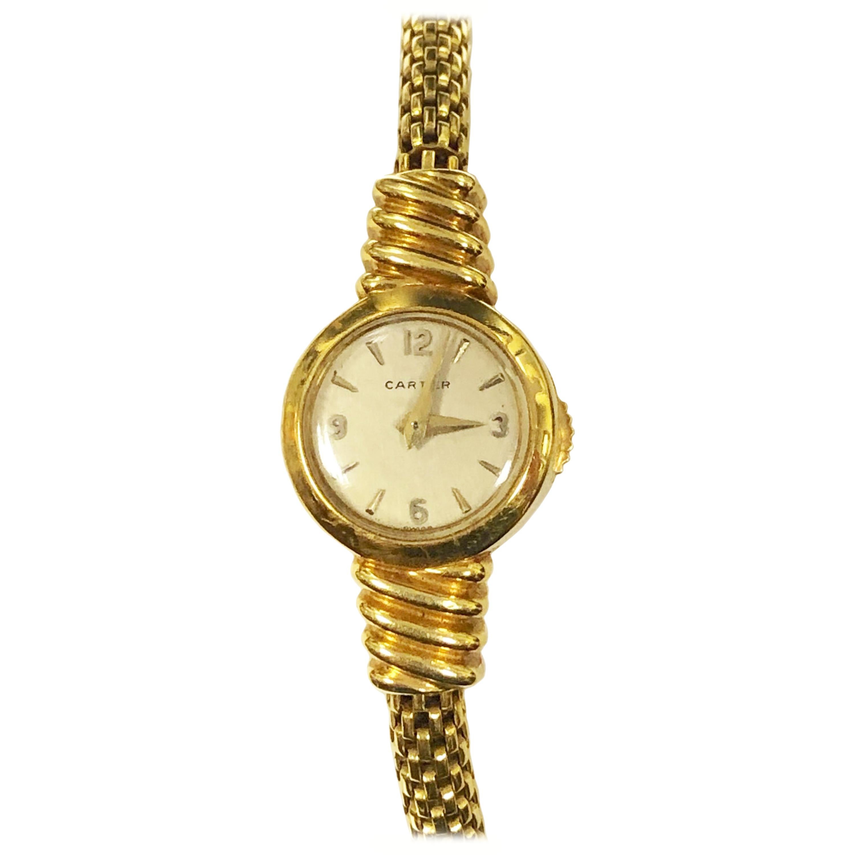 Cartier Gelbgold EWC Damen-Armbanduhr mit mechanischem Rückenaufzug