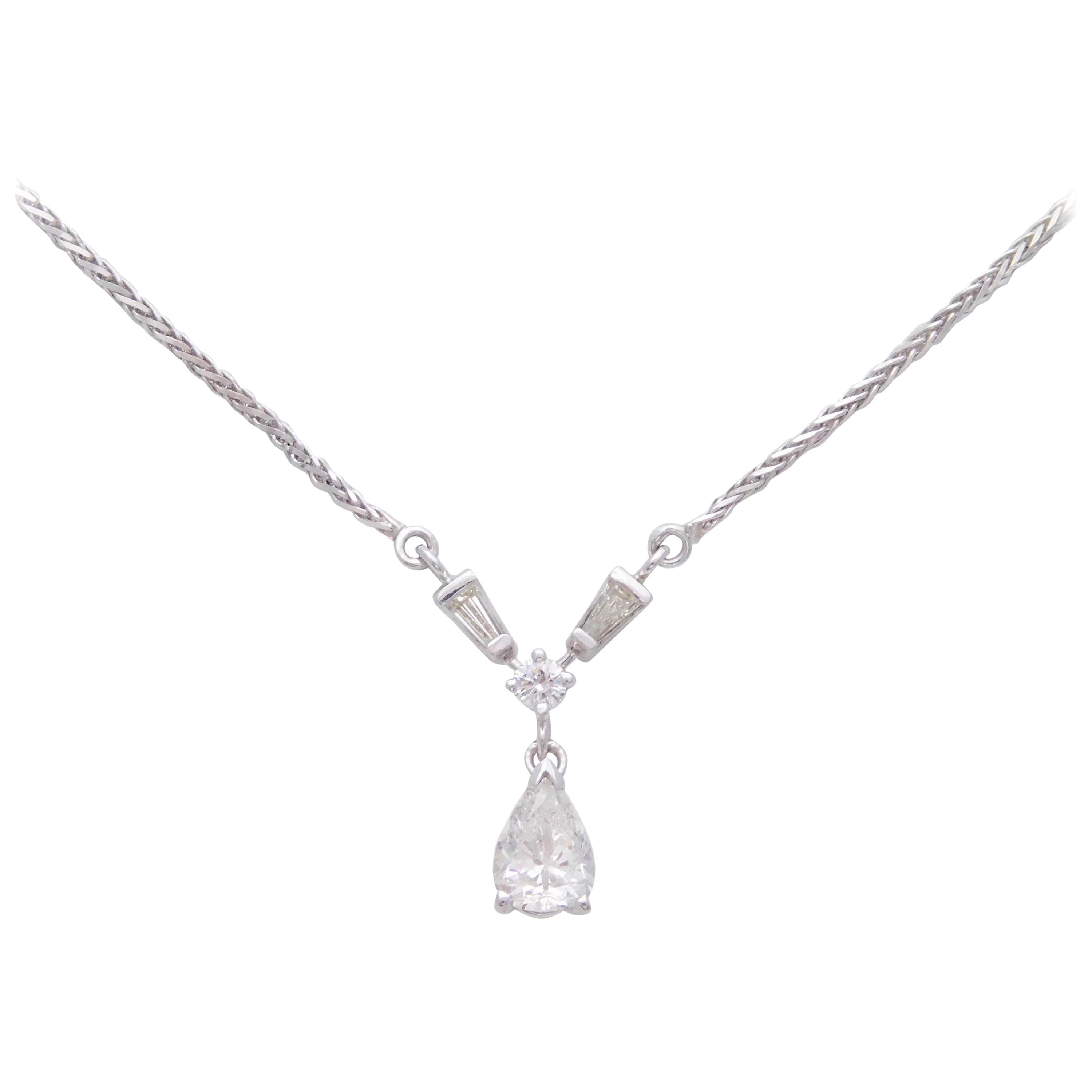 Italian Crafted Vintage Custom Pear Brilliant Diamond Drop Pendant Necklace