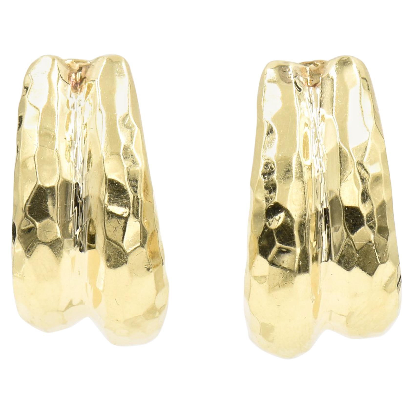 Hammered Yellow Gold Clip-On Hoop Earrings by Rotkel