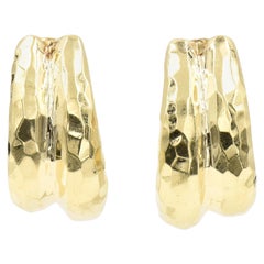 Retro Hammered Yellow Gold Clip-On Hoop Earrings by Rotkel
