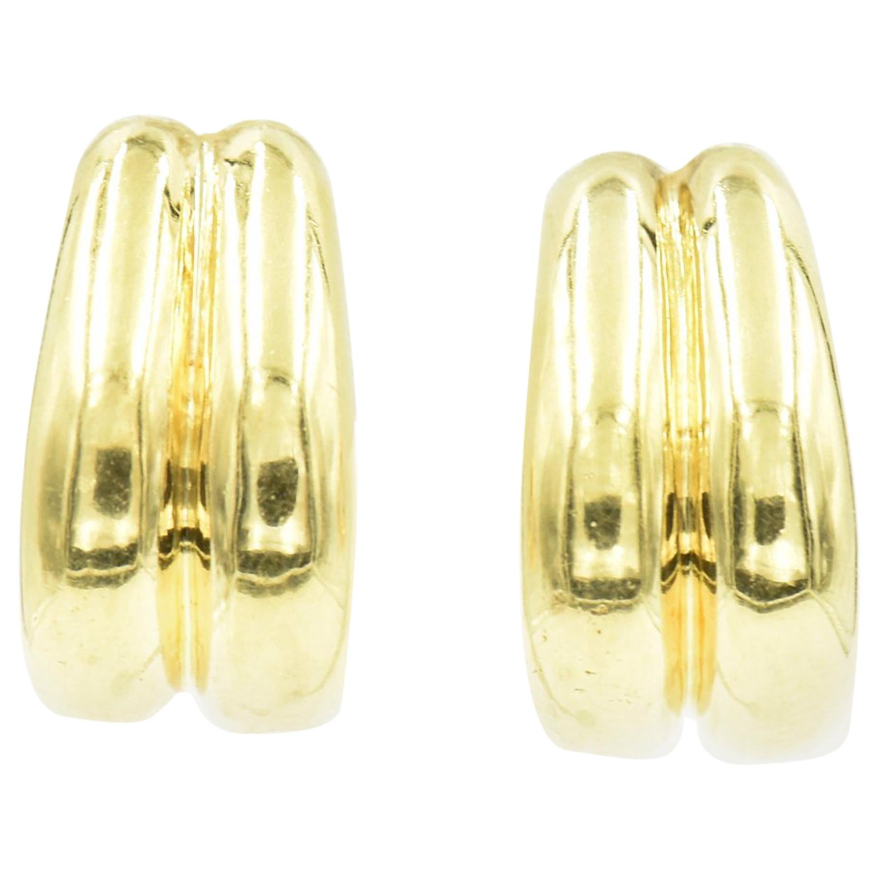 Boucles d'oreilles double créoles en or à finition brillante en vente