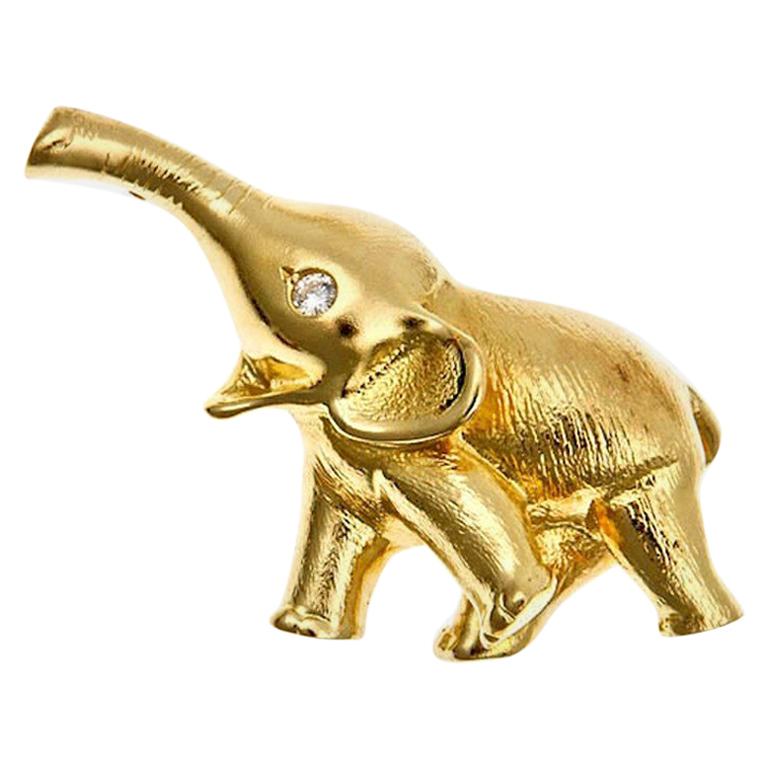 Diamonds 18 Karat Yellow Gold BABY ELEPHANT Pin by John Landrum Bryant For Sale