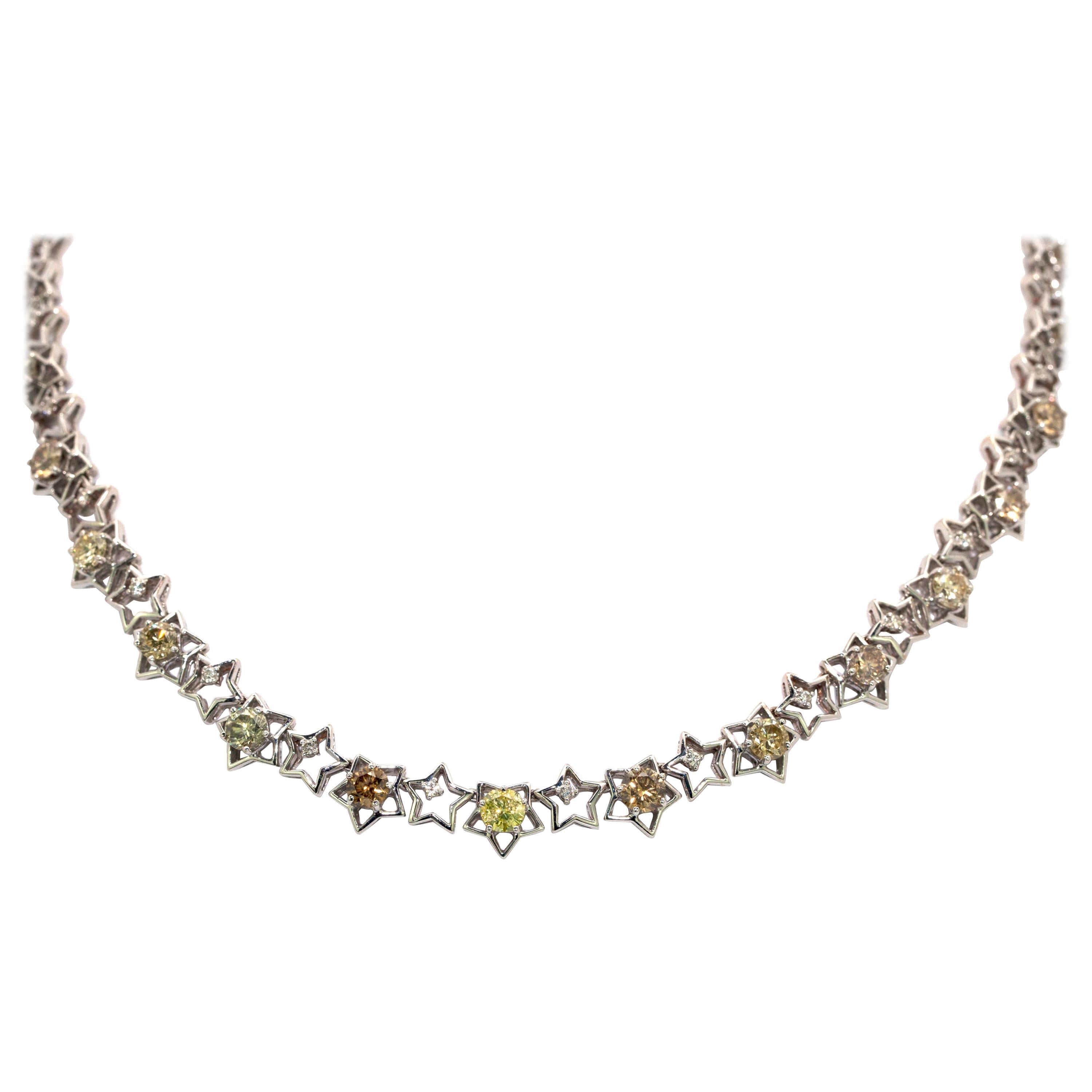 18 Karat Multi-Color Diamond Necklace For Sale