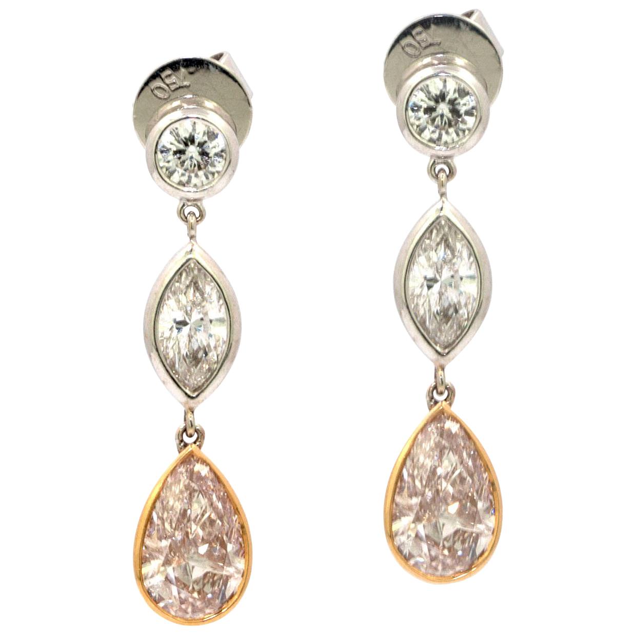Natural Pink Diamond Drop Earrings For Sale