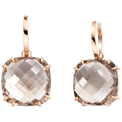 Lilly Hastedt Smokey Quartz Cushion Drop Hoop Earrings 18 Karat Rose Gold