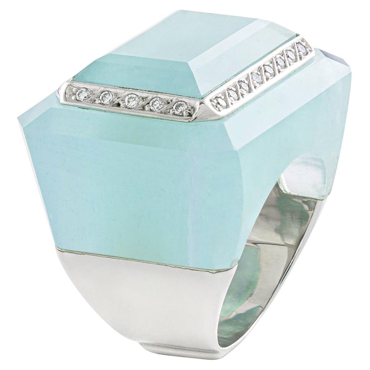 Quartz and Diamond on White Gold Ring