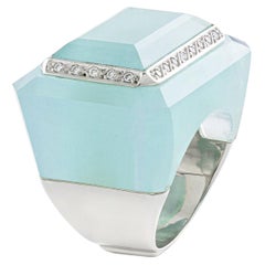 Anello con quarzo e diamante su oro bianco