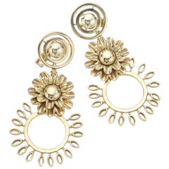 Flower Yellow Gold Pendant Earrings