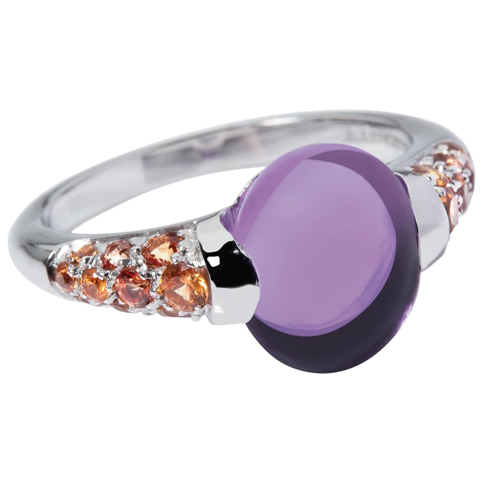 Made in Italy Amethyst Gemstone Orange Sapphire 18 Karat White Gold Ring