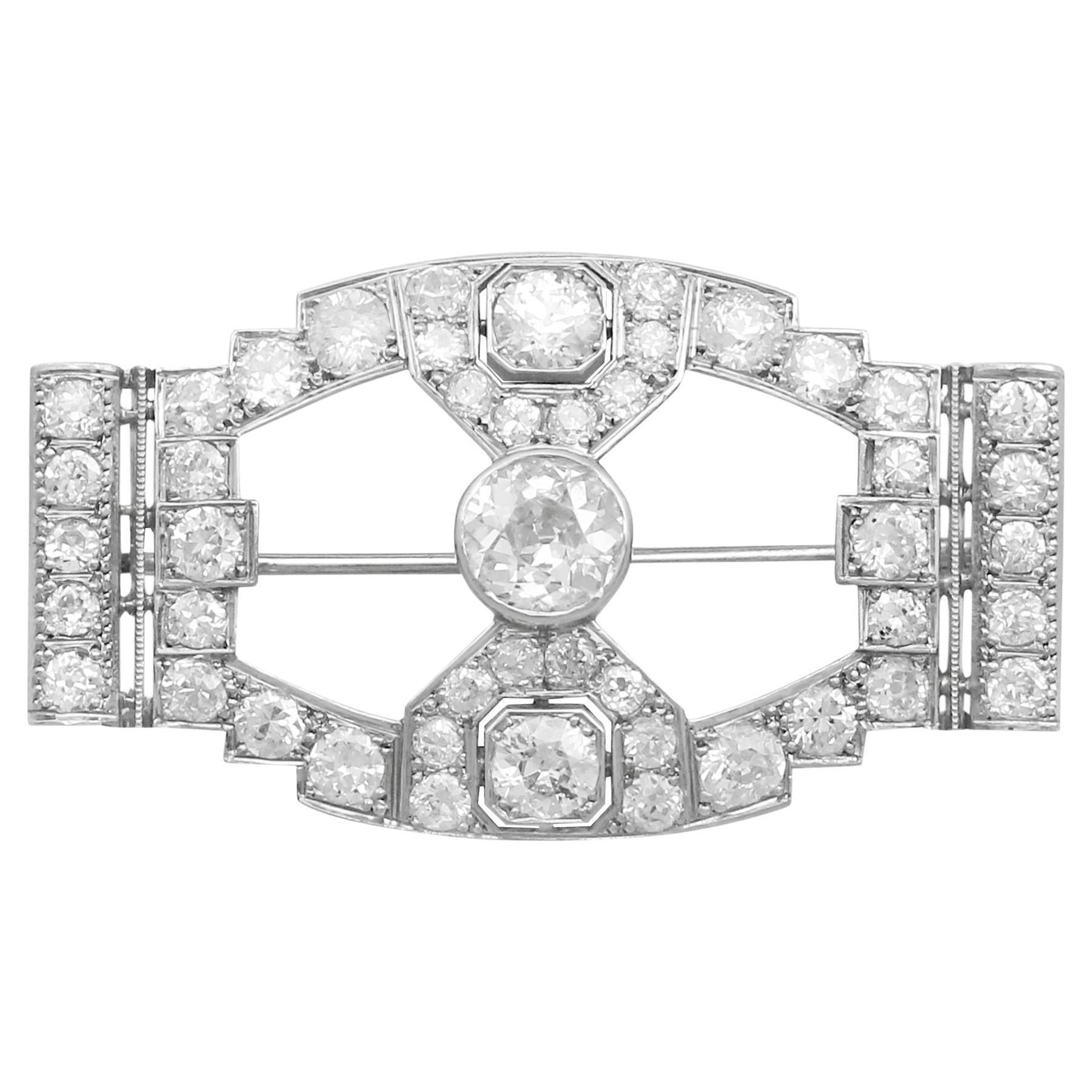 Antique 7.10 Carat Diamond and Platinum Art Deco Brooch