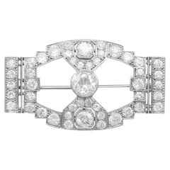 Antique 7.10 Carat Diamond and Platinum Art Deco Brooch