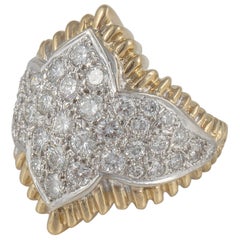 Retro 18K Gold and Platinum Pavé Diamond Ring