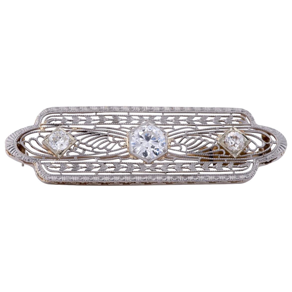 Art Deco Antique Diamond Brooch For Sale