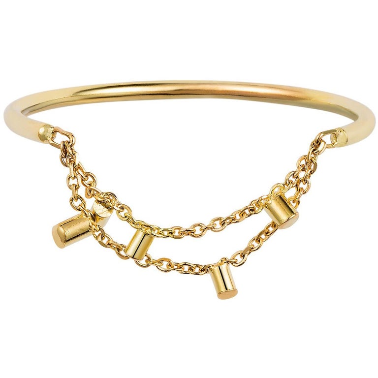 Sweet Pea 18k Yellow Gold Double Chain Gold Dust Ring For Sale at 1stDibs