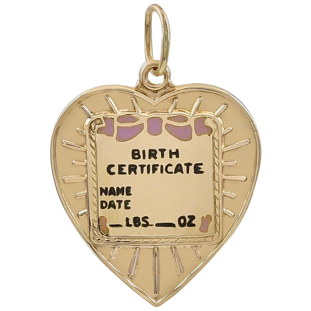 Gold and Enamel Birth Certificate Charm