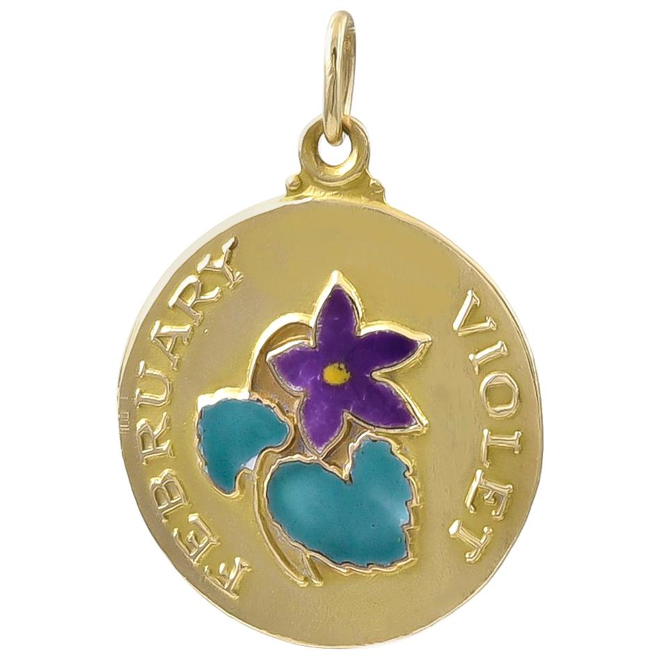 Gold and Enamel February Charm For Sale