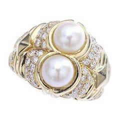 Antique Bulgari Doppio Pearl and Diamond Gold Ring
