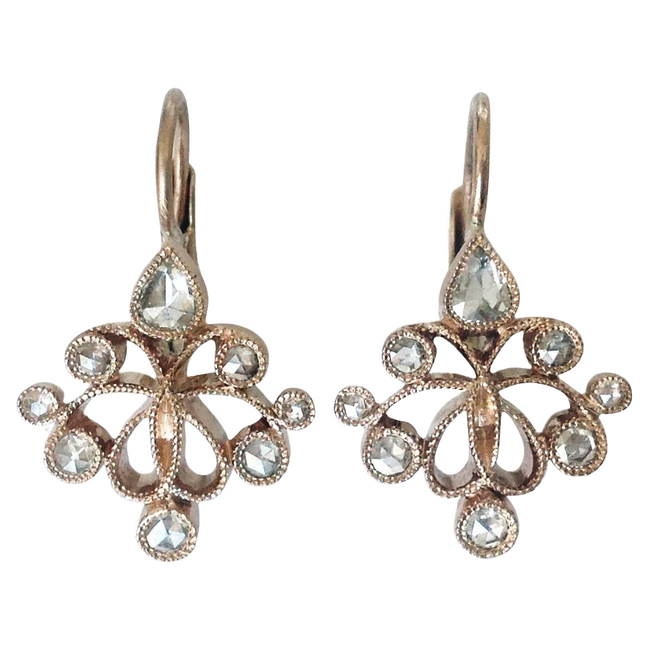 Dalben Rose Cut Diamond Gold Earrings For Sale