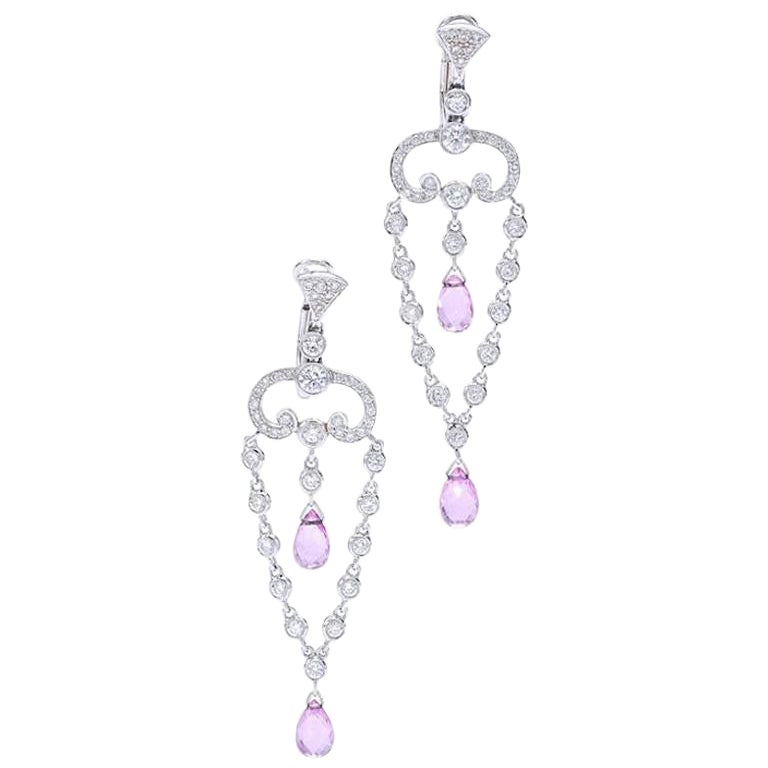 Adler Diamond and Pink Sapphire on White Gold Earrings For Sale