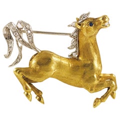 Two-Tone Diamond Sapphire Horse Brooch/Pin