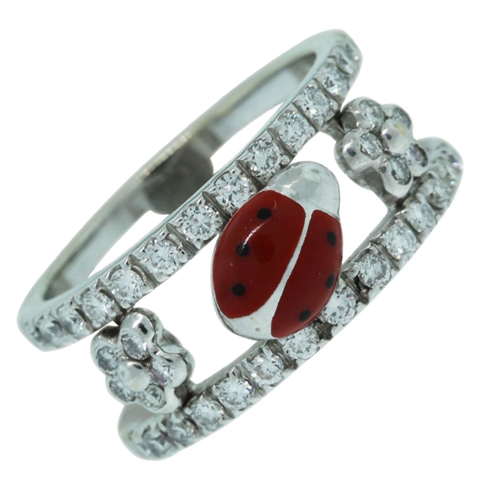 Aaron Basha 0.78 Carat Diamond Ladybug Ring 18 Karat in Stock